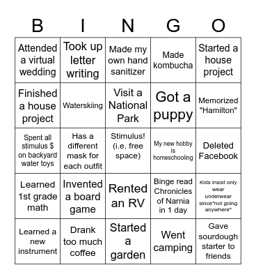 Pandemic Fun! Bingo Card