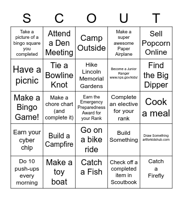 Pack 40 September Bingo Card