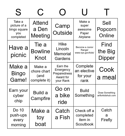 Pack 40 September Bingo Card