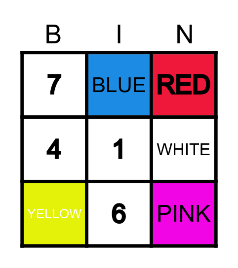 COLOURS &NUMBERS Bingo Card
