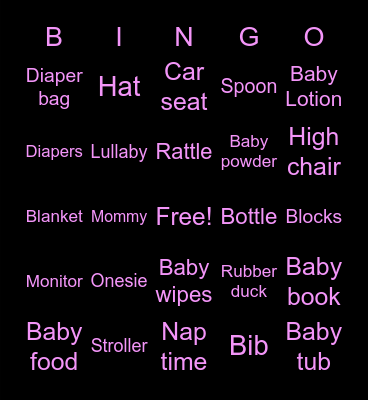 Baby Shower Bingo Card