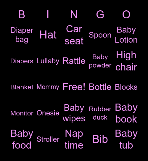 Baby Shower Bingo Card