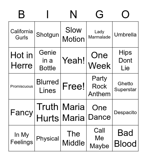 Summer Anthems Bingo Card