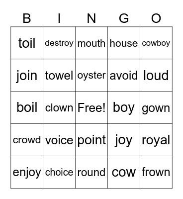 Diphthong Bingo Card