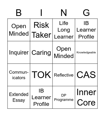 IB Learner Profile Bingo Card