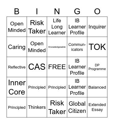 IB Learner Profile Bingo Card
