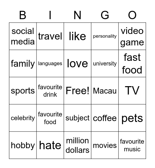 Untitled Bingo Card