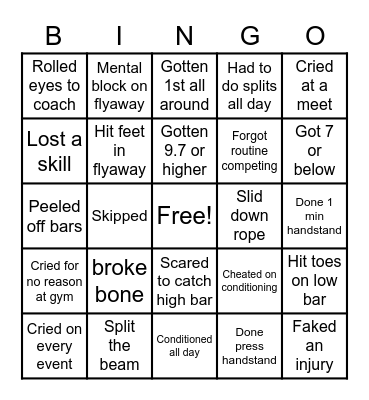 Gymnastics bingo Card