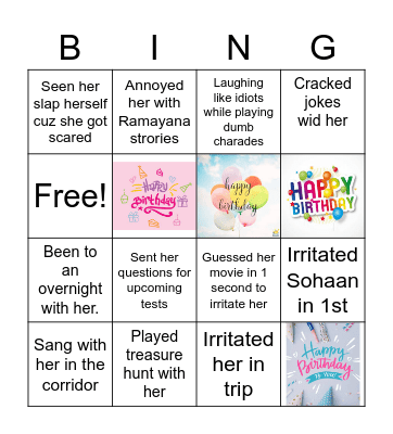 Ivaanshi's Birthday Bingo Card