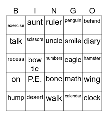 Bingo (camp 3) Bingo Card