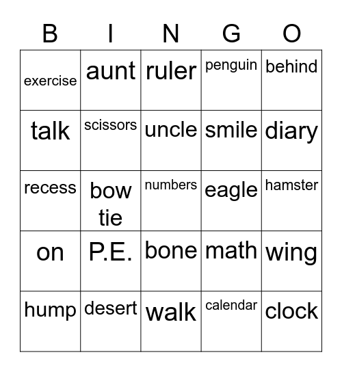 Bingo (camp 3) Bingo Card