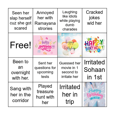 Ivaanshi's Birthday Bingo Card
