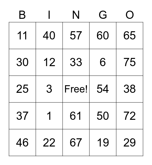 Untitled Bingo Card