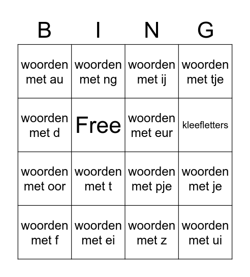 Spelling begin groep 5 Bingo Card