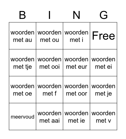 Spelling begin groep 5 Bingo Card