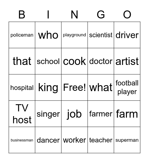 JOB Bingo Card