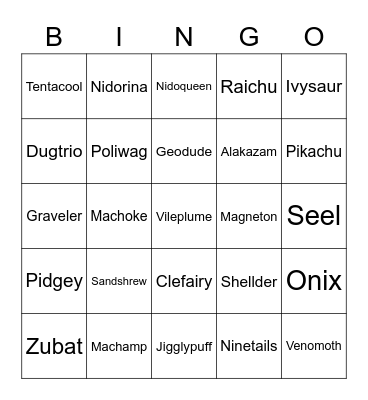 Pokemon Bingo! Bingo Card