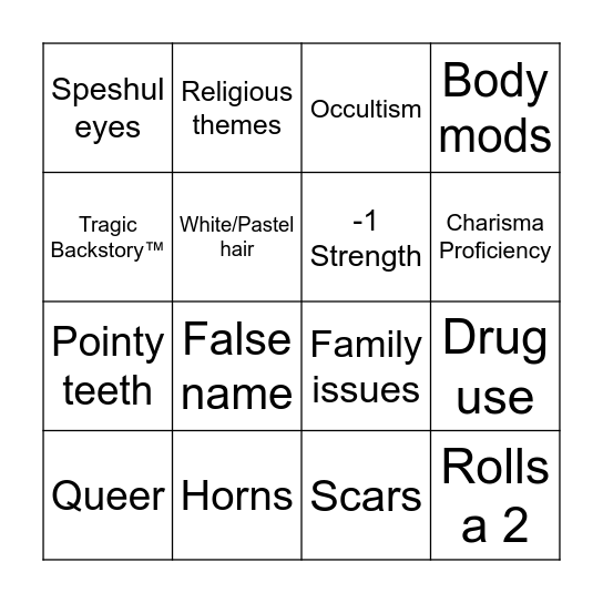 Khaos' new OC Bingo Card