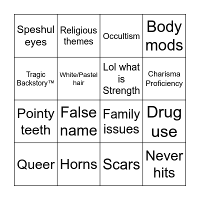 Khaos' new OC Bingo Card