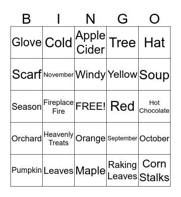 Fall Harvest BINGO Card