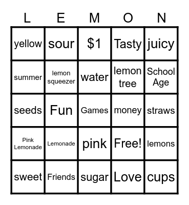 Lemonade Stand Bingo Card