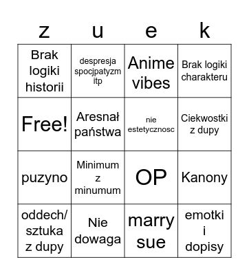 Kp pomocnicze Bingo Card