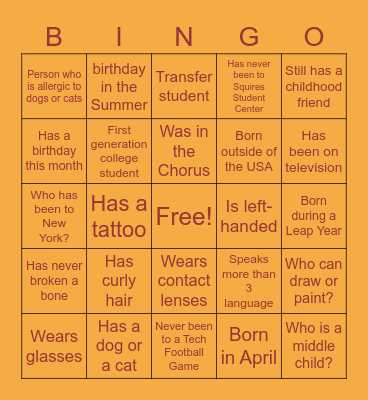 Welcome Week Presents : Ice Breaker Bingo Card