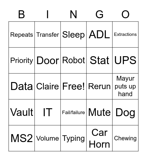 Zoom Bingo Card