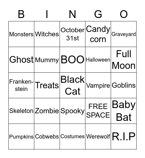 Trick Or Treat Bingo Card