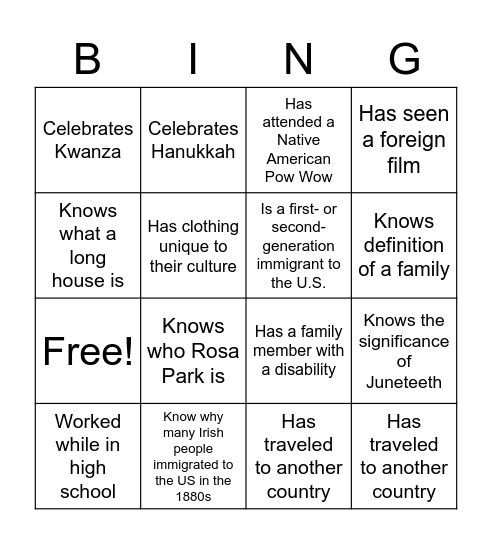 Diversity, Equity & Inclusion Bingo Card