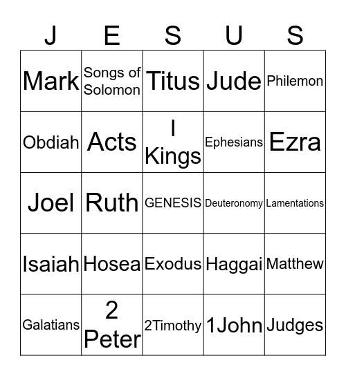 The Embassy Church Jesus Bingo Card