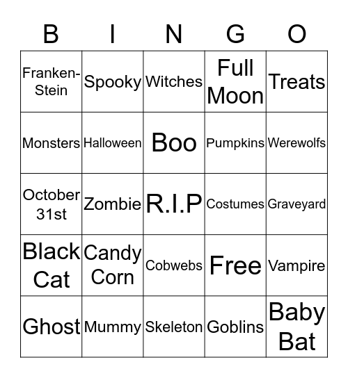 Trick Or Treat Bingo Card