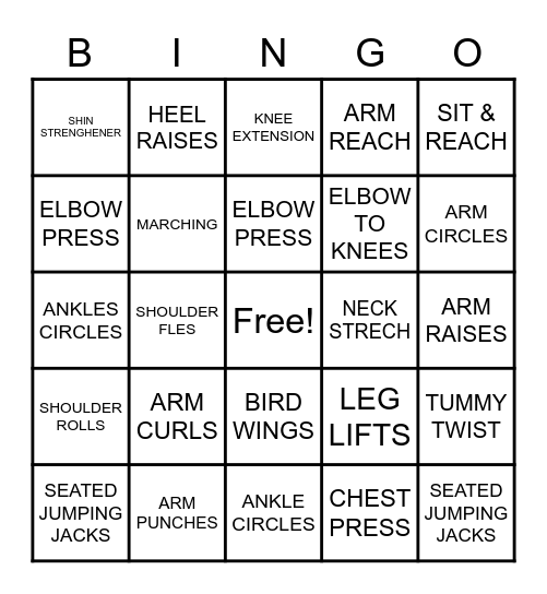 CHAIR ACTIVITY BINGO Card