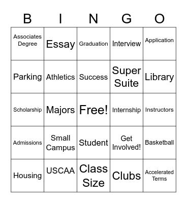College Knowledge Bingo Card