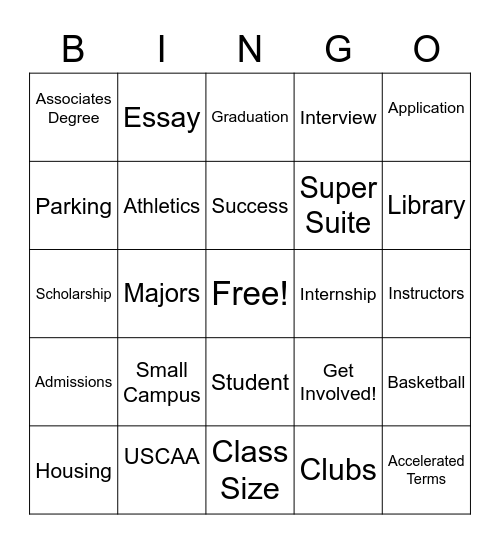 College Knowledge Bingo Card