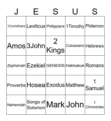 The Embassy Church Jesus Bingo Card