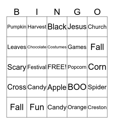 Creston Halloween Bingo Card