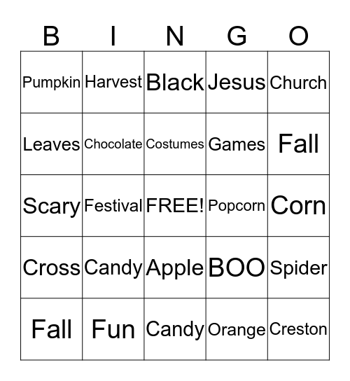 Creston Halloween Bingo Card