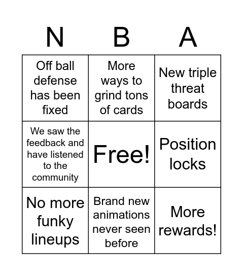NBA 2k MyTeam Dev Blog! Bingo Card