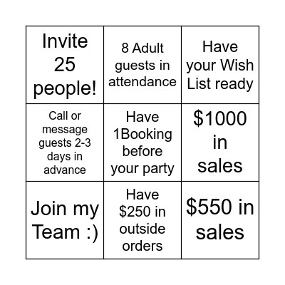 Hostess Bingo Card