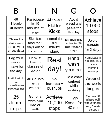 Exercise Bingo (Hard) Bingo Card