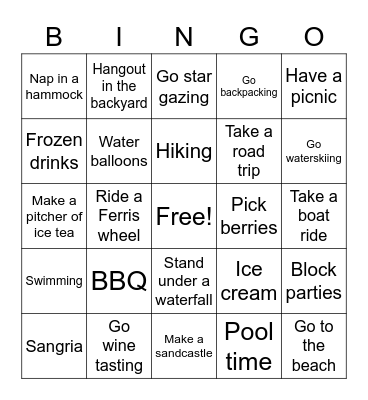 Aye Plus Plus Summertime Bingo Card