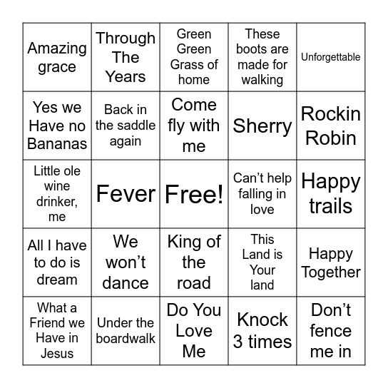 Music Bingo 4 Bingo Card