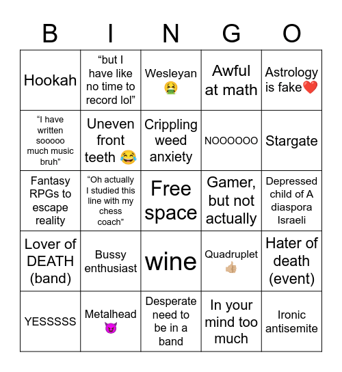 How similar are you to David Bingo Card