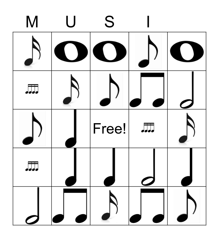 Music Note "Music" Bingo Card
