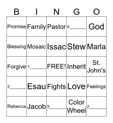 Bible Bingo Card