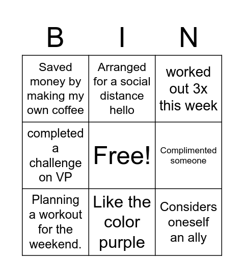 DRMS Fitness Bingo Card