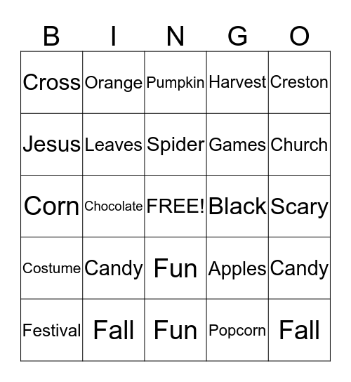 Creston Halloween Bingo Card