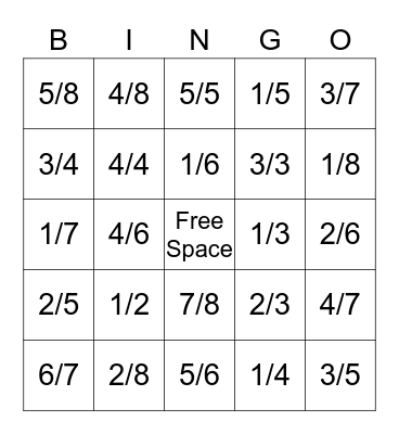 Fraction Bingo Card