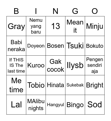 Hngyl Bingo Card